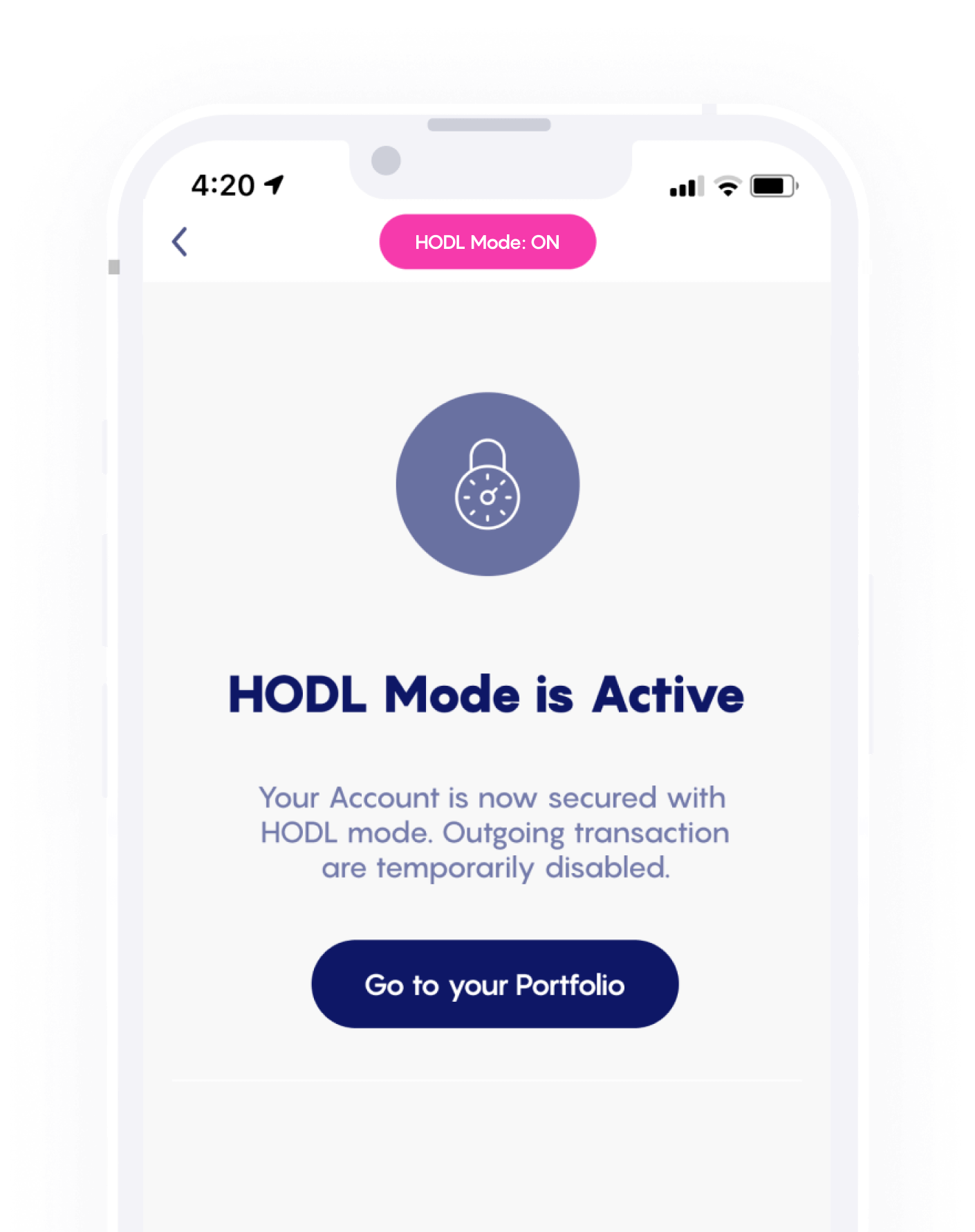 Celsius App HODL mode preview