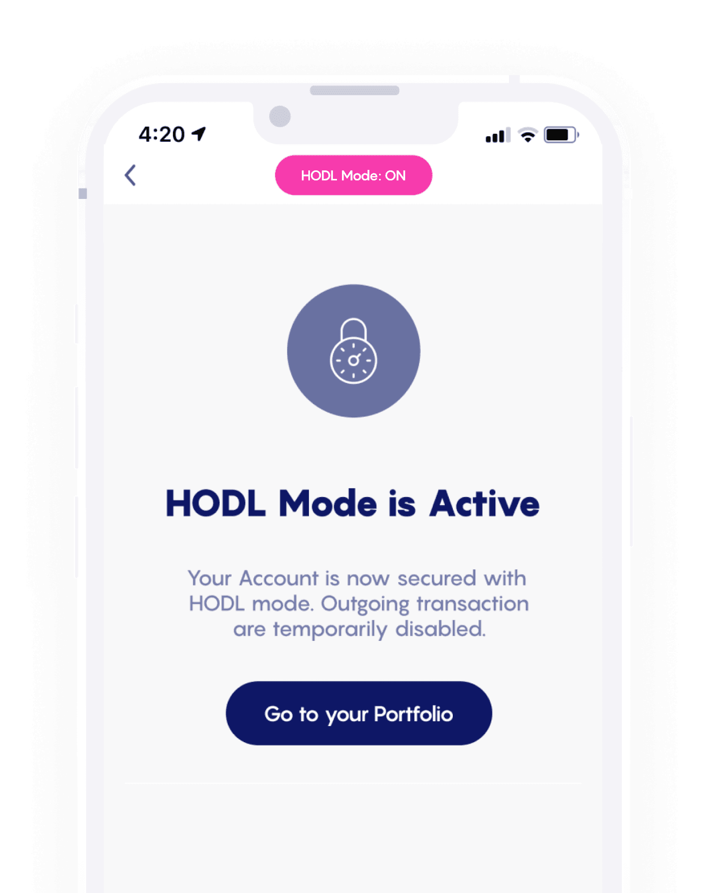 Celsius App HODL mode preview